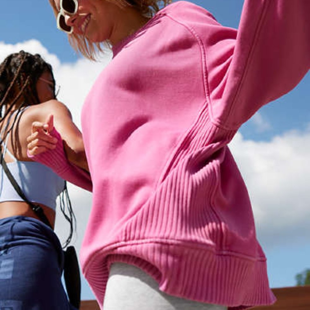 Aerie Down to Earth Crewneck Oversized Sweater in Bright Pink XS